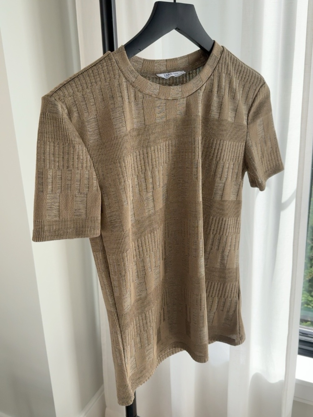 Zara Woman Taupe Textured Knit Short Sleeve Sweater Top Size Small